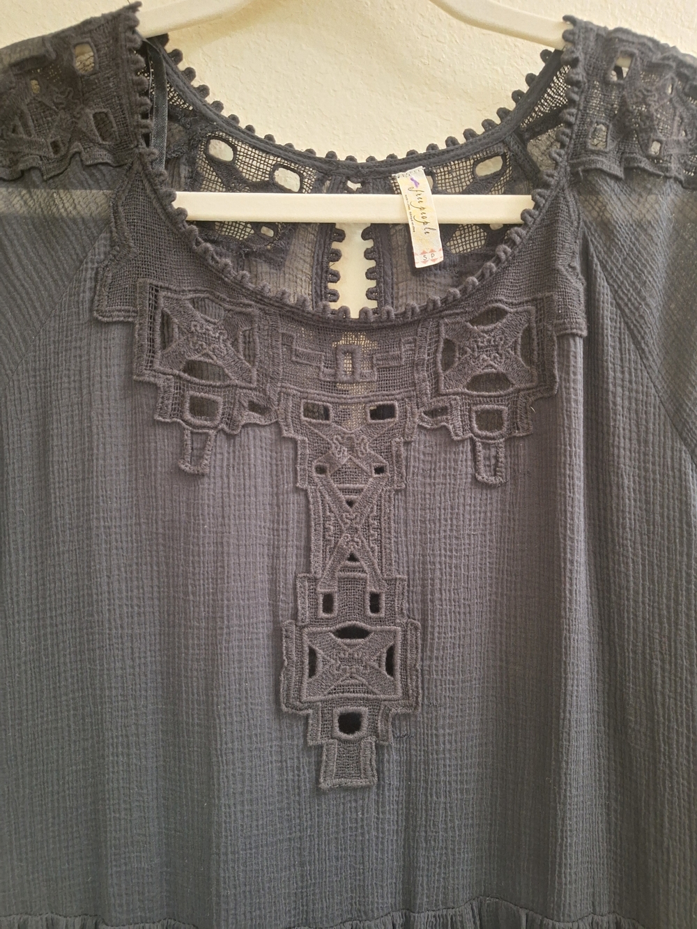Free People Sheer Black Whimsogoth Boho Eyelet Embroidered Mini Dress, Small - Picture 4 of 5